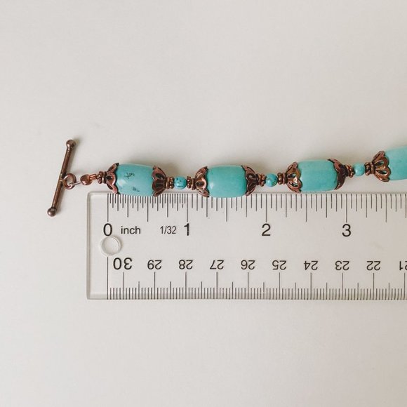 Handmade Turquoise Howlite Gemstone Copper Beaded Southwest Style Boho Bracelet - Picture 9 of 9
